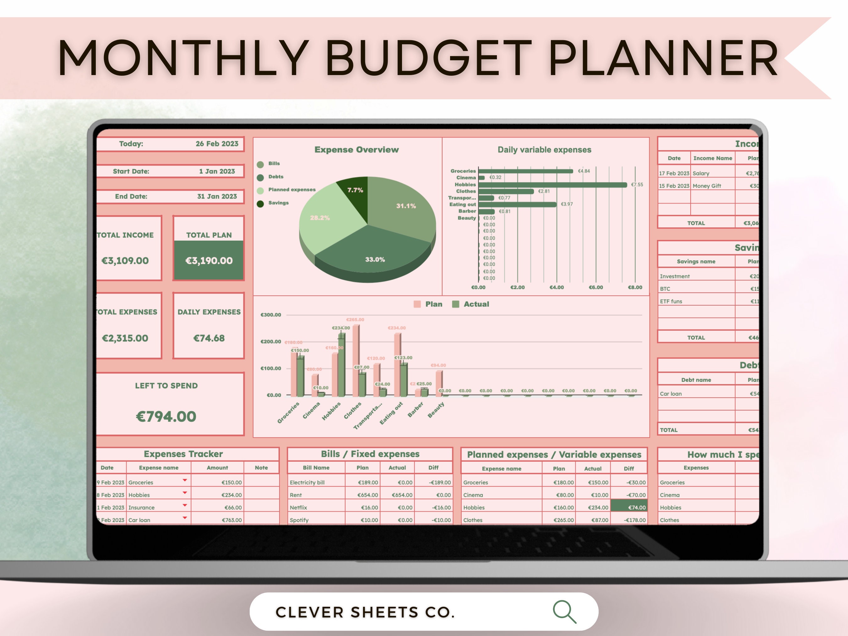 Monthly Budget Planner, Google Sheets Budget Template, Budget Tracker ...