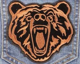 Bear Patch Tribal style Angry growling, Small size for the back of  jeans and Large sizes for vests and Jackets, sew on or iron on =