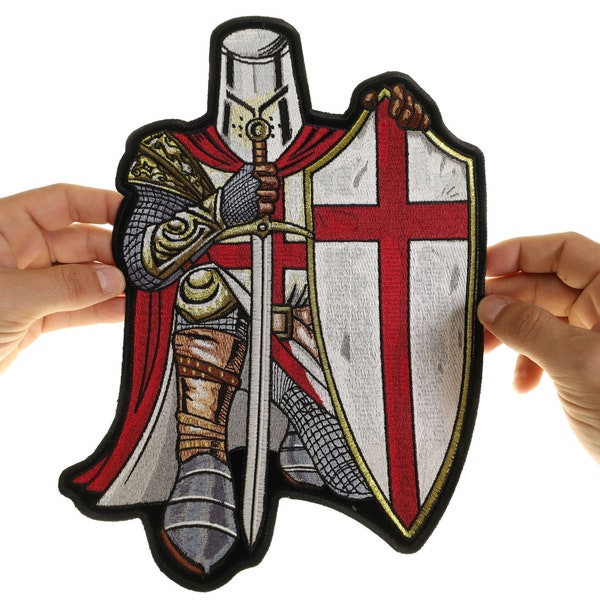 Crusader Patch Christ Red Crossed Embroidered, sew on or iron on for Vests, Jackets, or Jeans. Large and Small Sizes
