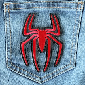 Red Spider Patch, Embroidered Bug Patch, Large Size for Jackets and Vests, Small Size for Jeans. Iron on or Sew on
