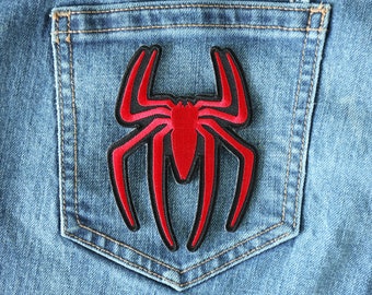 Red Spider Patch, Embroidered Bug Patch, Large Size for Jackets and Vests, Small Size for Jeans. Iron on or Sew on