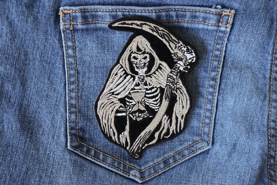 Skull Reaper Embroidered Iron On Patches For DIY Sewing On Jackets