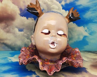 El cuenco que aprendió a gritar - Figura de cerámica original hecha a mano, decoración gótica de terror