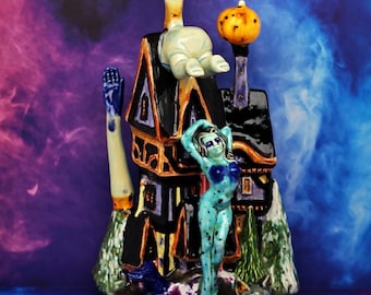 La casa que se decora con carne - Figura de cerámica original hecha a mano, decoración burlesca embrujada