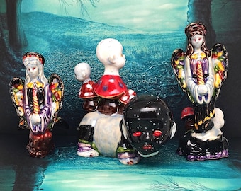 The Hippo Who Never Needed Saving - Original Handmade Ceramic Figurine Gothic Horror Decor Angels Candlelight