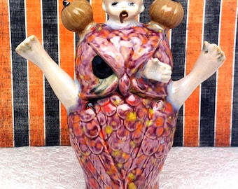 Figura de búho de cerámica hecha a mano: escultura de calabaza de Halloween