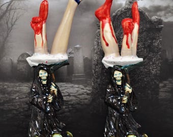 The Reaper’s Altar of Severed Offerings - Ceramic Figurine Pair Horror Gothic Halloween Decor Creepycore Grotesque