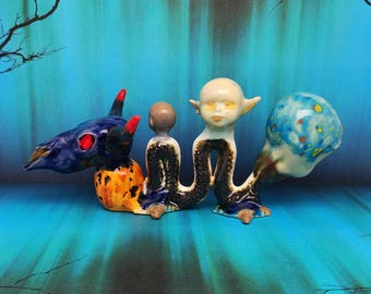 La serpiente que no elige rumbo - Figura de cerámica original de terror, serpiente, bruja y macabra