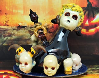 The Junkyard Oracle - Original Ceramic Figurine Dish Gothic Horror Halloween Unsettling Decor