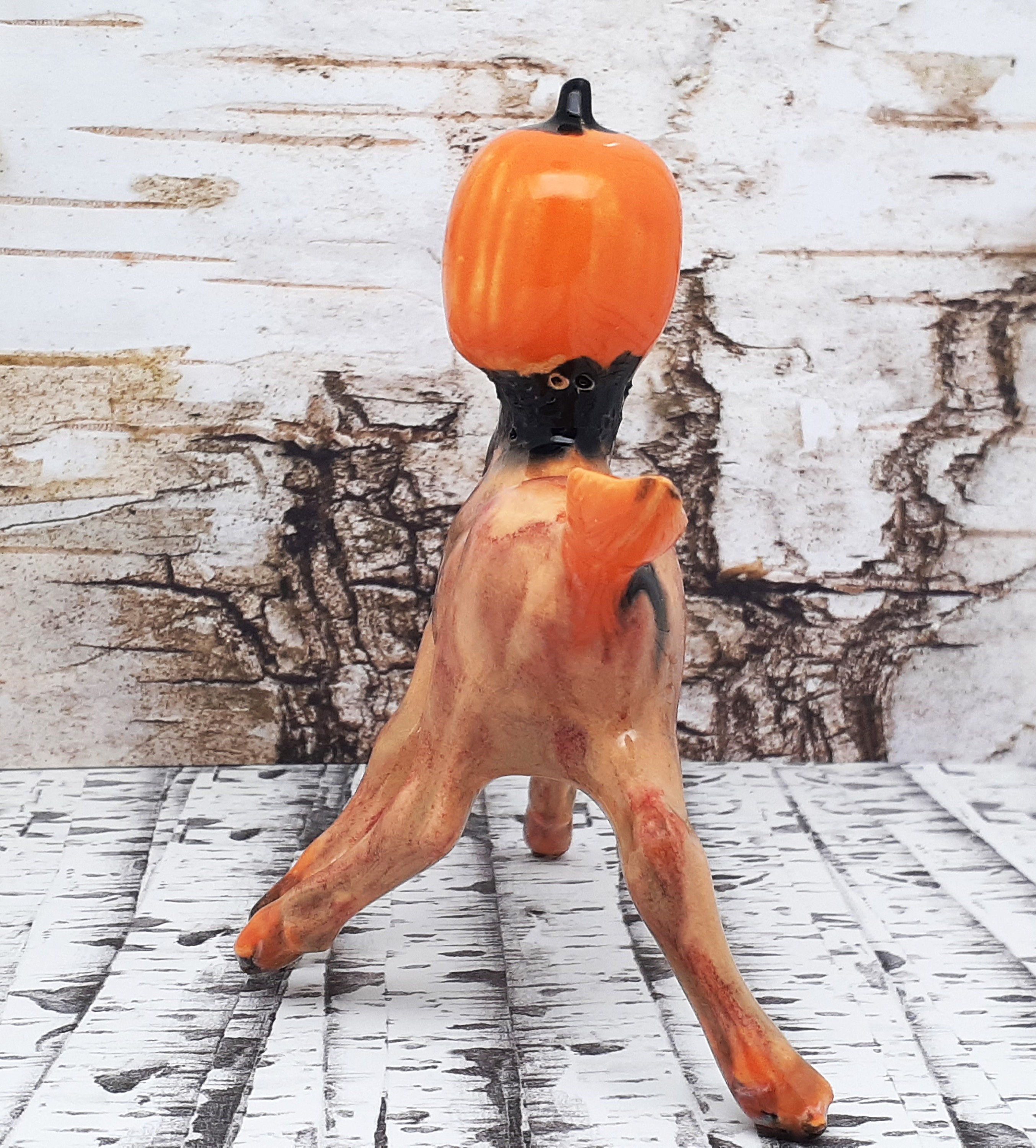100% Ceramic Handmade Figurine Deer Body Pumpkin Assemblage