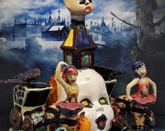 Heaven's Collapse: Severed Dreams With Twisted Grace - Handmade Gothic Horror Ceramic Figurine
