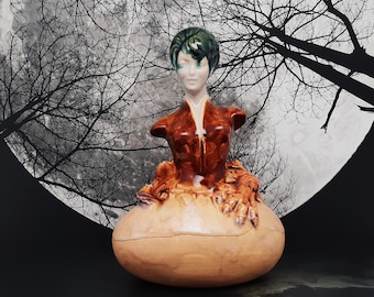 Where Medusa Dreamed of Dragons - Original Handmade Ceramic Figurine Gothic Horror Decor Collectible