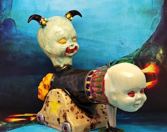 The Carnival’s Last Shot - Handmade Ceramic Figurine Circus Gothic Halloween Decor Creepy Unsettling