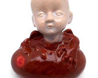 Handmade Doll Head Dragon Egg Ceramic Statue: Gothic Halloween Decor