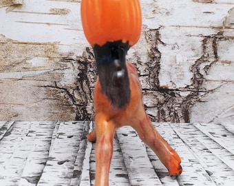 100% Ceramic Handmade Figurine Deer Body Pumpkin Assemblage