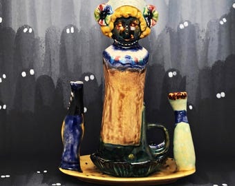 A Floral Study in Tasteful Violence - Original Handmade Ceramic Figurine Gothic Horror Halloween Decor Floral