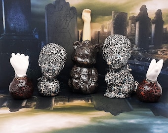 Aviario Oscuro de los Desquiciados - Juego de 5 figuras de cerámica hechas a mano: Decoración gótica surrealista y espeluznante