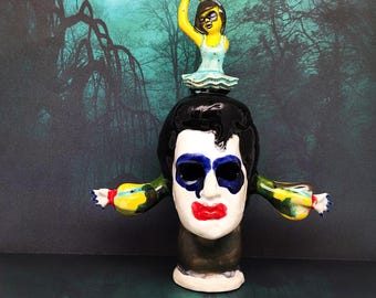 The Smoke of the King - A Macabre Ceramic Incense Burner - Elvis Oddity with Ballerina