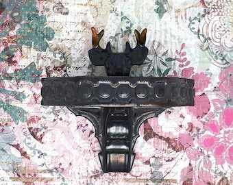 Handmade Ceramic Deer Head Mini Wall Shelf: Gothic Pagan Decor