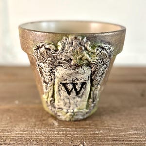Personalized Monogram Planter Pot for Shelf Decor, French Country Farmhouse Flower Pot, Rustic Garden Decor Gift, Neutral Home Accent