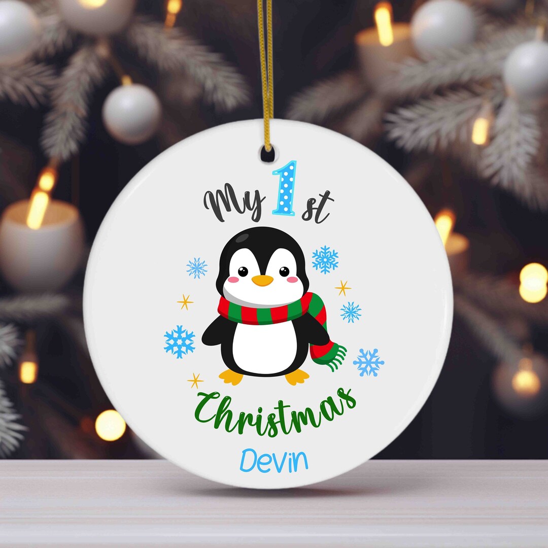 My 1st Christmas Penguin Ornament, Baby Girl Baby Boy First Christmas
