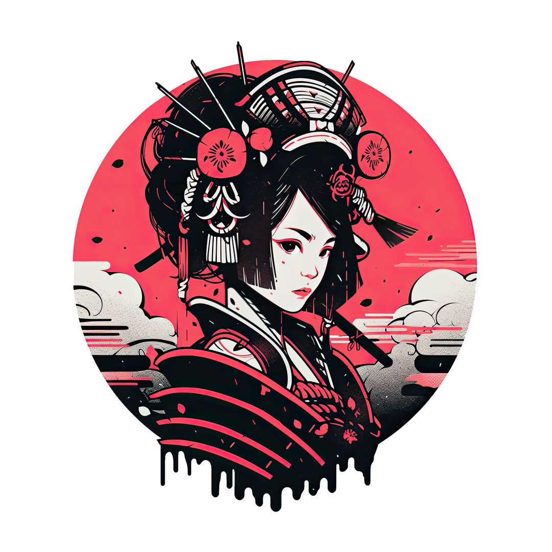 Geisha Retro Japan Japanese Anime Style PNG Vintage Geisha Print on