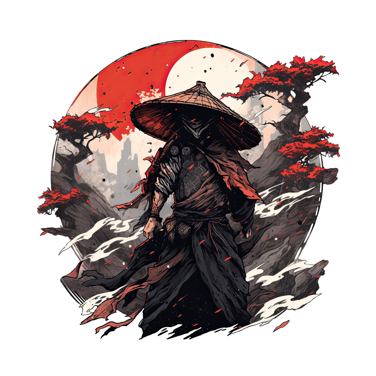 Samurai Retro Japan Japanese Anime Style PNG Vintage Samurai Print on