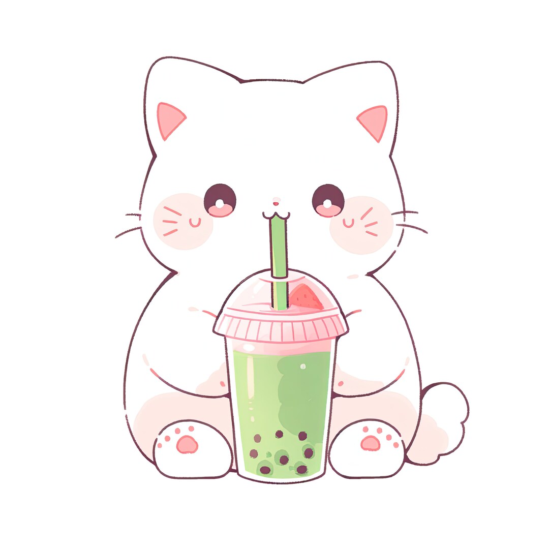 Kawaii Cat Drinks Bubble Tea Boba PNG CAT Png Print on Demand more
