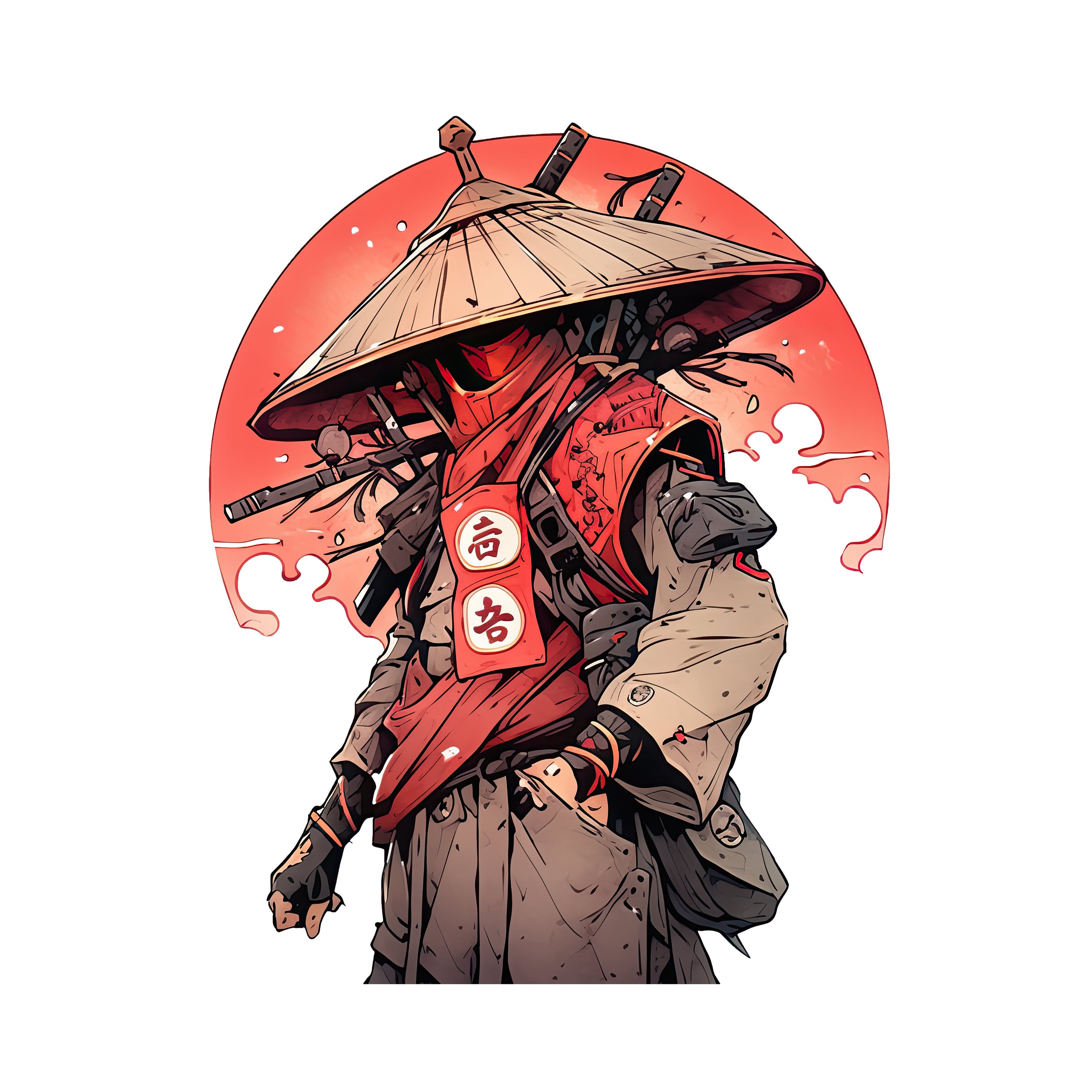 Samurai Retro Japan Japanese Anime Style PNG Vintage Samurai Print on