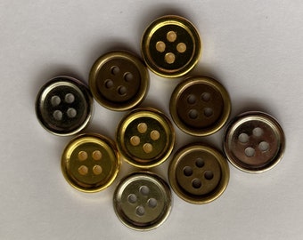 6 x 1.2cm Bronze/Silver/Gold Metal Buttons 4 Holes