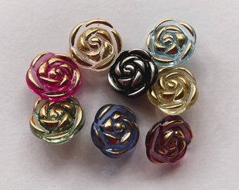 6 x 1.5cm Mixed Rose buttons 3D
