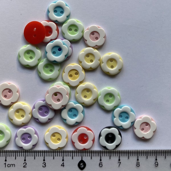 6 x 12mm Colourful Flower Resin Buttons