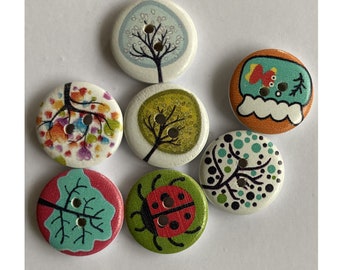 6 x 2cm Wooden Mixed Nature Round Buttons