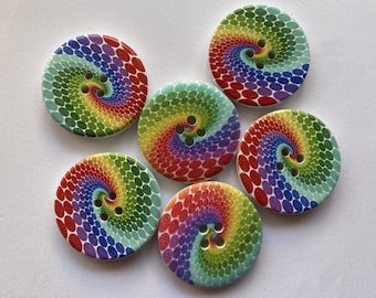 5 x 3cm Wooden Painted Rainbow Buttons
