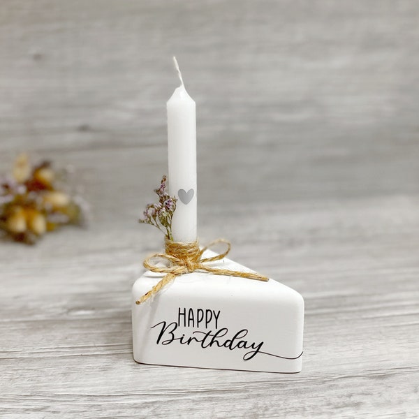 Pustekuchen | Tortenstück Happy Birthday | Geburtstagskuchen mit Kerze | Deko für Geburtstagstisch | kleines Geschenk | Raysin Deko