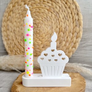 Geburtstagskerze Happy Muffin Kerzenhalter Geburtstag mit Konfettikerze Deko für Geburtstagstisch kleines Geschenk Pustekuchen Kerze ohne Schriftzug