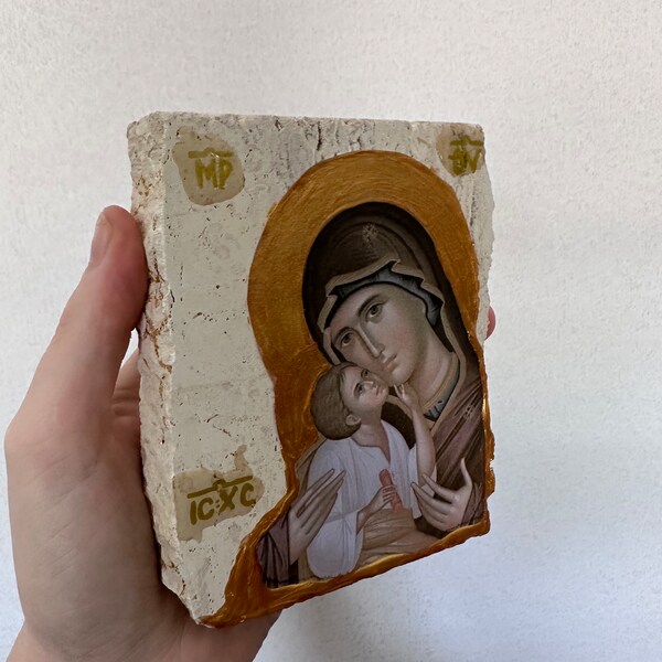 SAMPLE SALE - Panagia icon, orthodox icon, marble icon, custom marble icon, natural marble