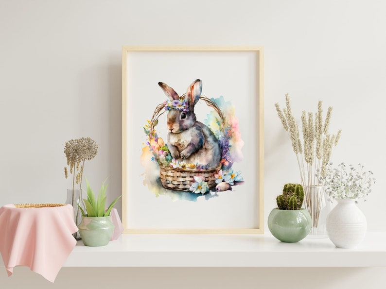 Bunny in Basket Flowers Clipart PNG SVG Sublimation POD - Etsy