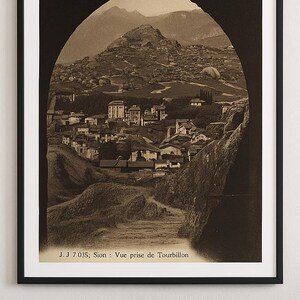 Foto emoldurada vintage de 1918, vista de Sion do turbilhão - J. Jullien Frères, Genebra - Impressão artística de cartão postal histórico para decoração de casa