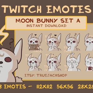 Moon Bunny Emote SET A | Twitch | Discord | Youtube | Witch Monster Goth Aesthetic Fantasy Cute Celestial Pet Streamer Emoji Pack