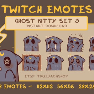 Ghost Kitty Emotes SET 3 | Twitch | Discord | Youtube | Goth Wicca Aesthetic Creepy Cute Cat Halloween Streamer Emoji Pack