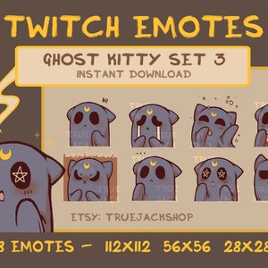 Ghost Kitty Emotes SET 3 | Twitch | Discord | YouTube | Goth Wicca Aesthetic Creepy Cute Cat Halloween Streamer Emoji Pack