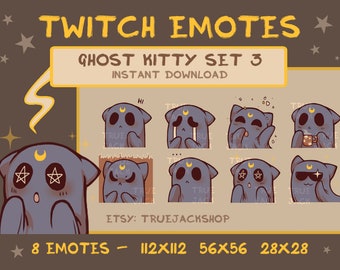 Ghost Kitty Emotes SET 3 | Twitch | Discord | Youtube | Goth Wicca Aesthetic Creepy Cute Cat Halloween Streamer Emoji Pack
