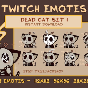Dead Cat Emote SET 1 | Twitch | Discord | Youtube | Goth Bones Aesthetic Creepy Cute Skull Halloween Streamer Emoji Pack