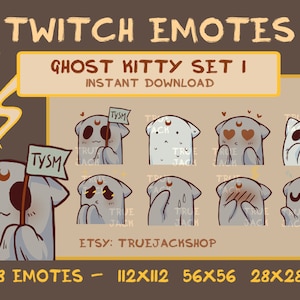 Ghost Kitty Emotes SET 1 - PACK 2 | Twitch | Discord | Youtube | Goth Wicca Aesthetic Creepy Cute Cat Halloween Streamer Emoji Set
