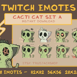 Cacti Cat Emote SET A| Twitch | Discord | Youtube | Gardening Succulent Plants Nature Cactus Aesthetic Cute Kitty Streamer Emoji Pack