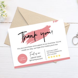 EDITABLE Business Thank You Card ,Printable , Template | Etsy Business Thank You For Your Purchase | Editable Customer Packaging Insert Note