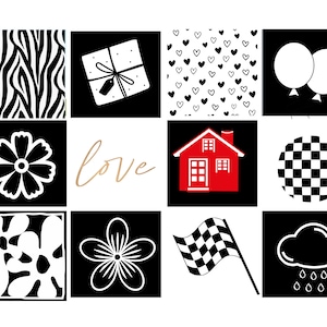 140 PRINTABLE High Contrast Baby Cards. Sensory Flash Cards, Infant Stimulation  , Black & White Shapes for Babies PDF Digital Download