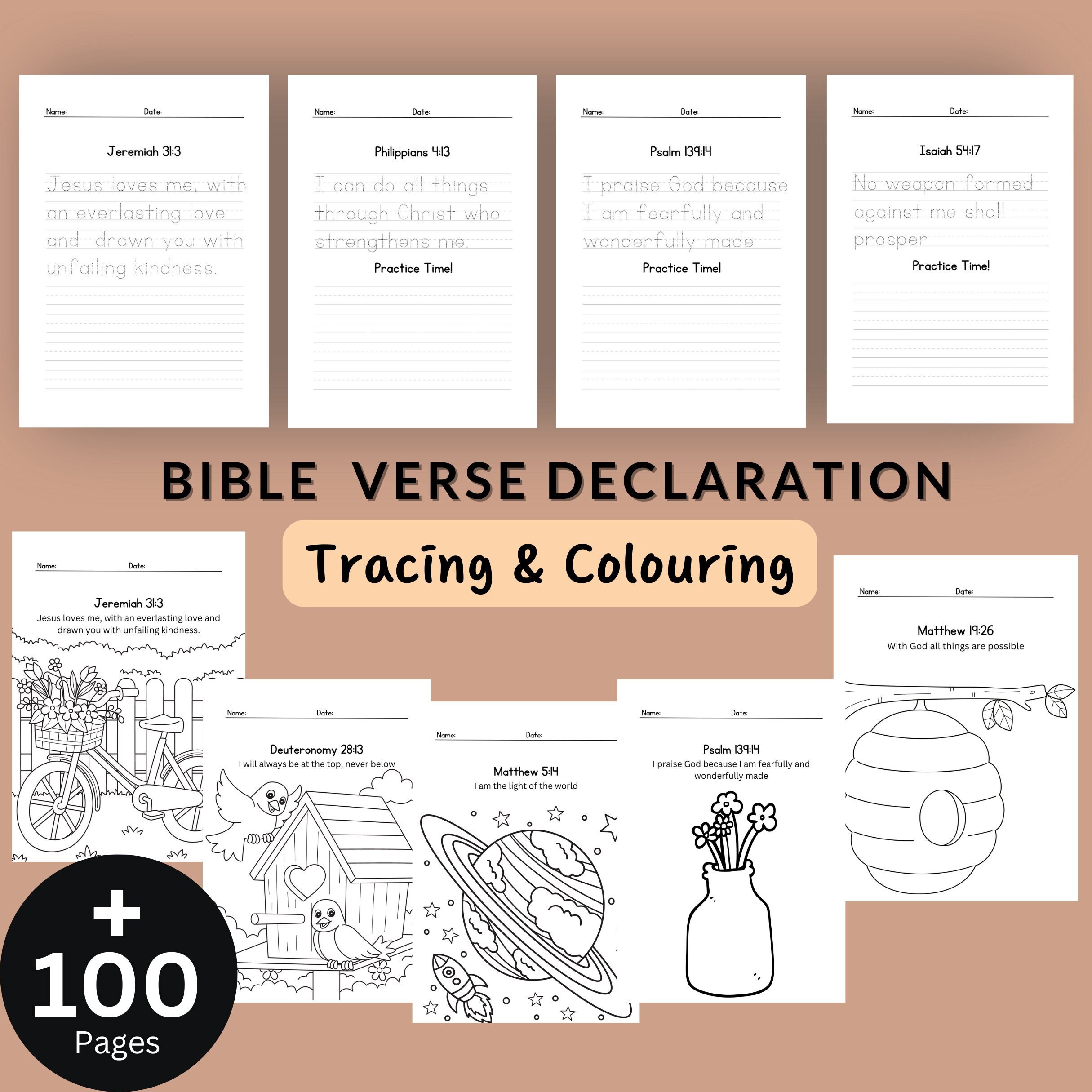 Bible Verse Declaration Tracing & Coloring, Bible Printables for Kids ...
