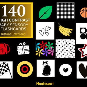 140 HIGH CONTRAST Baby Sensory Cards red blue yellow orange Montessori Flash Cards Black & White Shapes for Baby  Baby development Printable